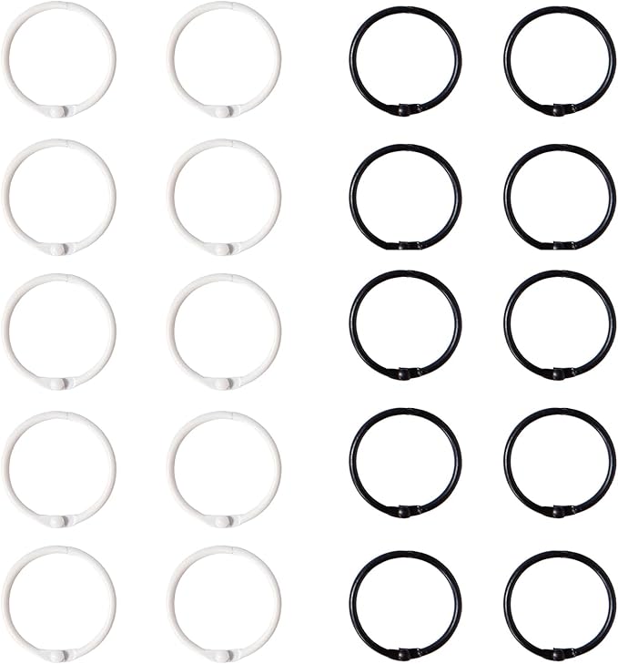 20 Pack 1 Inch Binder Rings, 2 Assorted Colors Loose Leaf Book Rings, Nickel Plated Metal Rings for Flash Cards, Index Cards, Key Rings, School Office Supplies (Black & White)