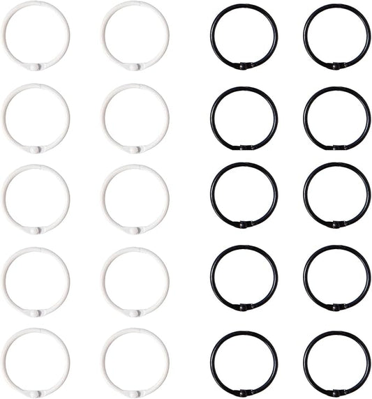 20 Pack 1 Inch Binder Rings, 2 Assorted Colors Loose Leaf Book Rings, Nickel Plated Metal Rings for Flash Cards, Index Cards, Key Rings, School Office Supplies (Black & White)