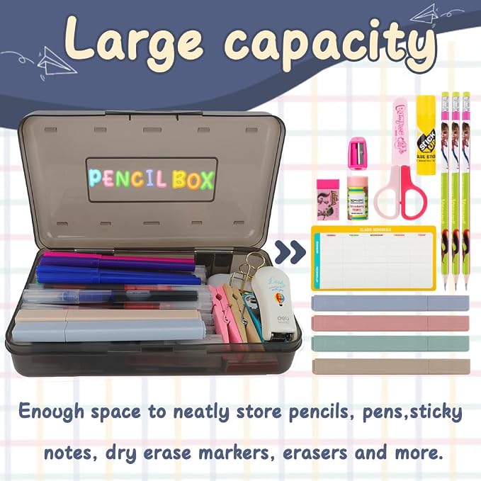 Grey Clear Pencil Case Plastic Hard Pencil Box Crayon Box Organizer 1 Pack Office Supplies Storage Container Organizer Boxes for Boys for Pens Crayon School Stylish Art Office Supplies Storage Medium