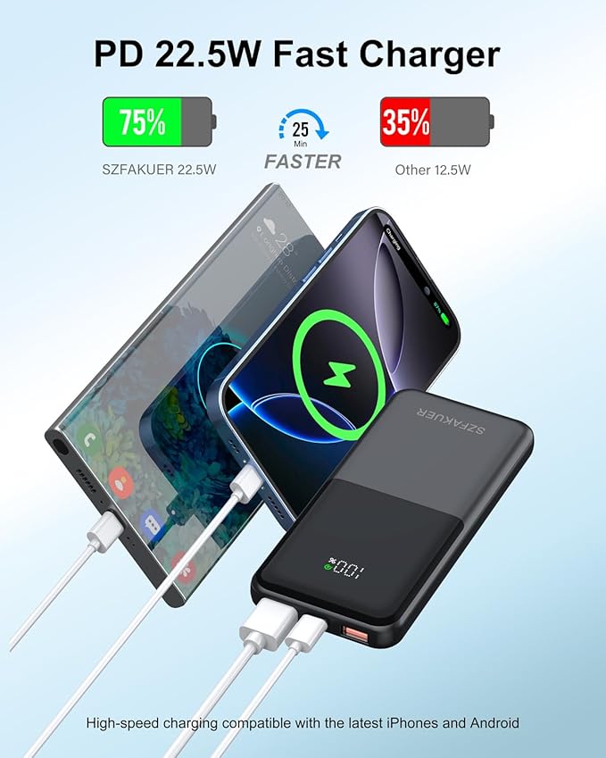 Portable Charger,Slim 10000mAh Power Bank,22.5W USB-C Fast Charging Battery Pack Compatible with iPhone 17/16/15/14/13/12 Pro Samsung Galaxy, iPad, AirPods, Android Tablets (Black)