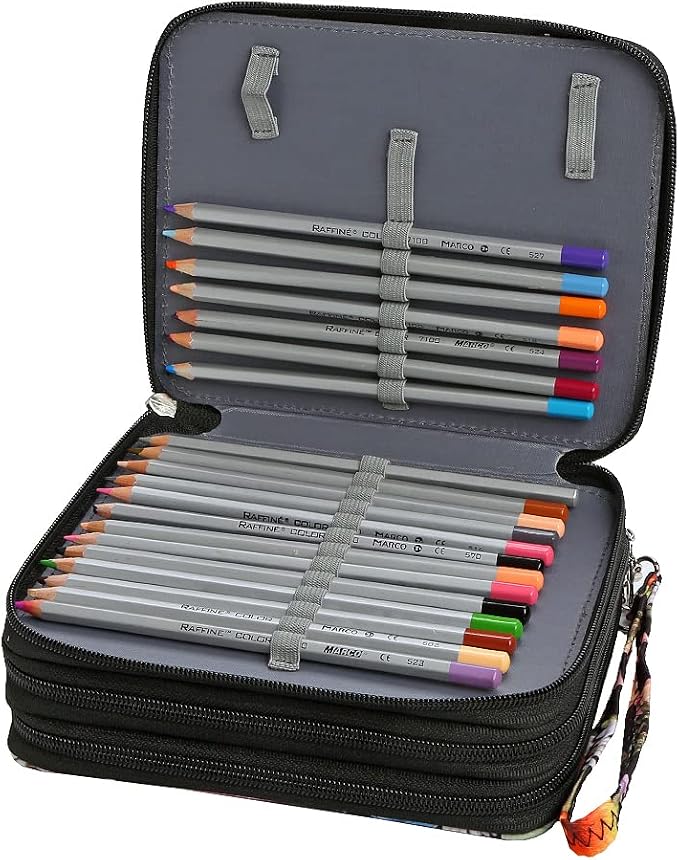 72 Slots Pencil Case Organizer w/Removal Handle Strap | 3-Layer Zipped Pencils Box Large for Colored Pencils Watercolor Pencils for Office and Travel for Artist