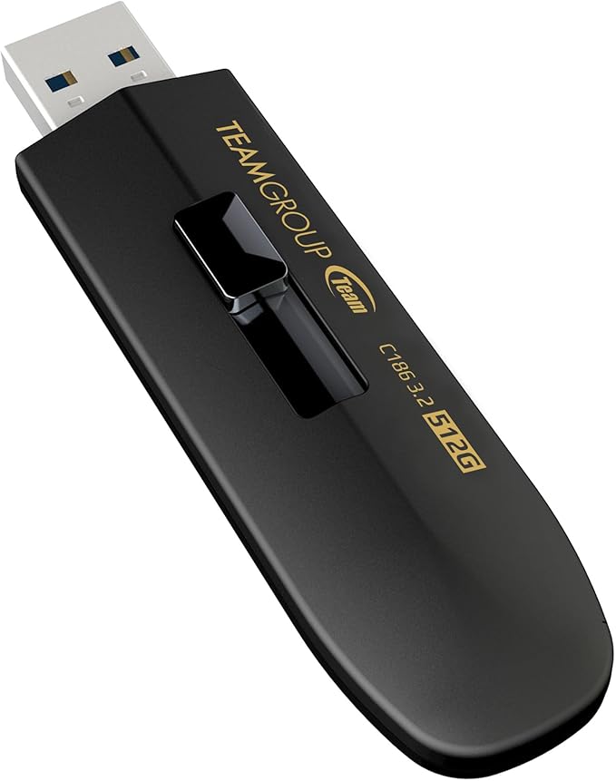 TEAMGROUP C186 512GB USB 3.2 Gen 1 (USB 3.1/3.0) Read 100MB/s Flash Thumb Drive, External Data Storage Memory Stick Compatible with Computer/Laptop Black TC1863512GB01