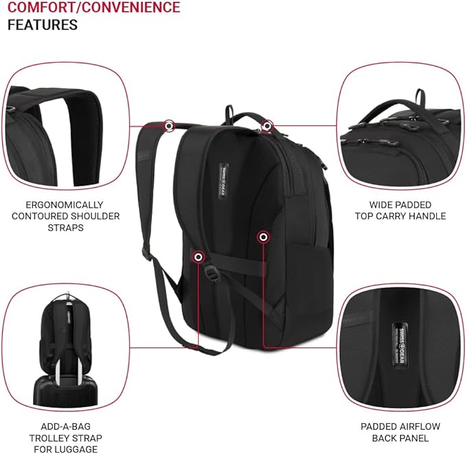 SwissGear Shield Laptop Backpack, Black, 18.5"x12"x6"