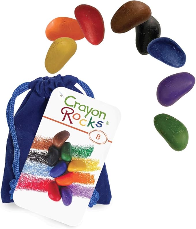 Crayon Rocks, Crayons in a Rock Shape, 8 Colors, Tripod Grip Made For Handwriting Development in Kids and Toddlers, Fun & Educational, Creative Activity, Comes in a Blue Velvet Bag