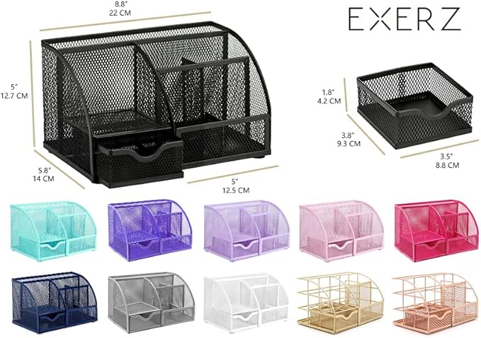 Exerz Desk Organizer Light Purple Office Desk Accessories Supplies Office Storage Desktop Pencil Pen Holder with Drawer Home Workspace