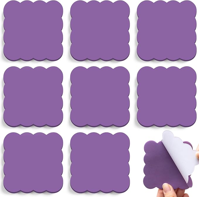 Eaasty 8 Pack Scalloped Aesthetic Sticky Notes Bulk Purple Colors Cute Wavy Self Sticky Note Pads 3" x 3" Blank Note Pads for Back to School Office Supplies 240 Sheets