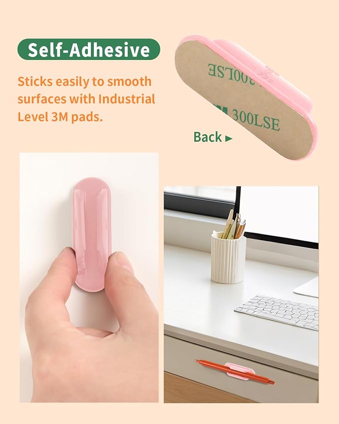 Tiizze Adhesive Pencil Holders for Desk Set of 10 - Silicone Pen Holder with 15 PCS Adhesive Pads - Flexible Pencil Holder for Office Essentials Accessories and Teacher Supplies, Pink