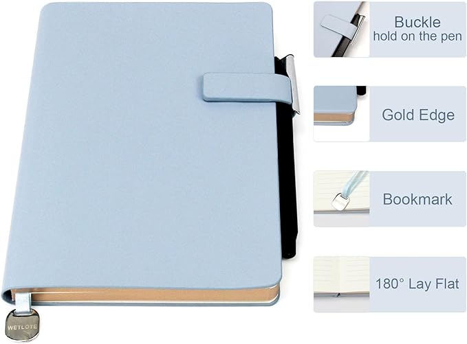 Softsided Notebook - 5.7"x 8.4" - upgraded texture, classic line design, paper for smooth writing, elegant hangtag detail, with box, perfect for both gift and personal use(Light Blue)