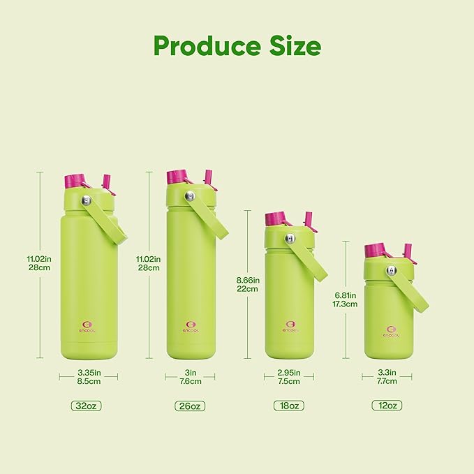 Kids Insulated Water Bottle with Straw - 12oz Stainless Steel Water Bottle with Dual Spouts, Leak-Proof, BPA-Free, Double Wall Vacuum Keeps Cold for 24 Hours for Sports, Travel, School (Acid Green)