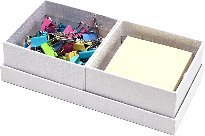 Desk Organizer,Office Desk Accessories,Paperboard Desktop Organizer with Pen Pencil Holder and Sticky Note Tray,Paperclip Storage, White