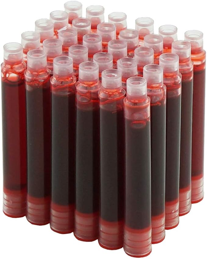 Hongdian Fountain Pen Red Ink Cartridges, 30 Refill Ink Cartridges, 3.4 mm Bore Diameter