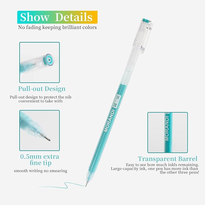 9 Colored Gel Pens Set, 0.6mm Fine Point for Black Paper & White Paper, Pens for Journaling, Adult Coloring Books, Bible, Drawing, Note Taking, Art & Journaling Supplies (Morandi-Sweet Color)
