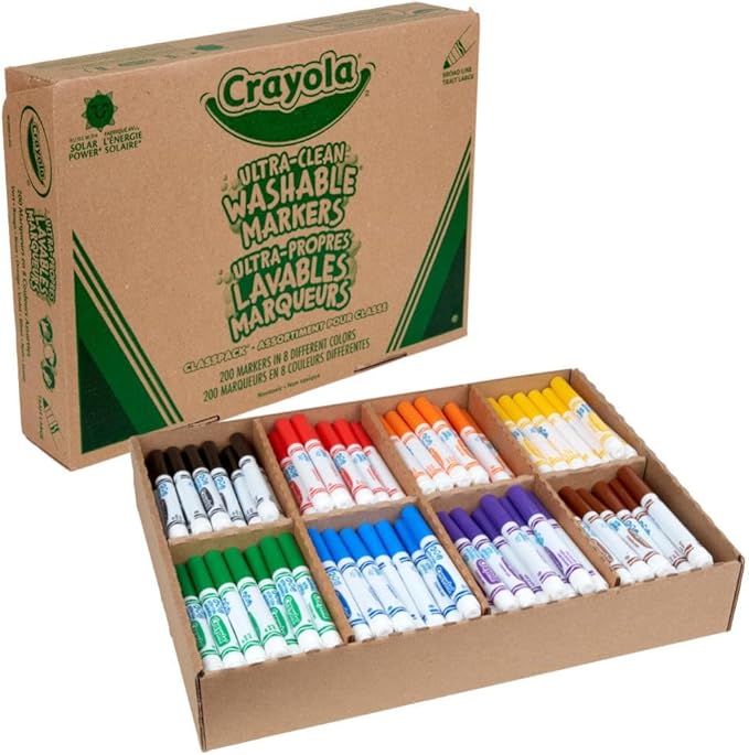 Crayola Broad Line Washable Markers - 200ct, Teacher Appreciation Gifts, Classroom School Supplies, Bulk Markers for Kids, 8 Assorted Colors, Ages 3, 4, 5