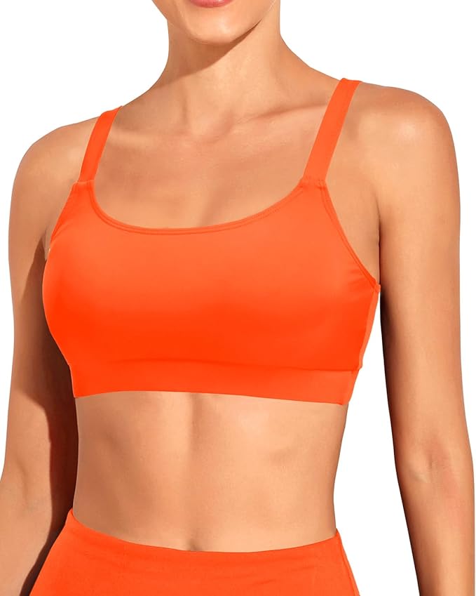 Tempt Me Women Sports Bra Bikini Tops Scoop Neck Bathing Suits Top Padded Swim Crop Tops Only
