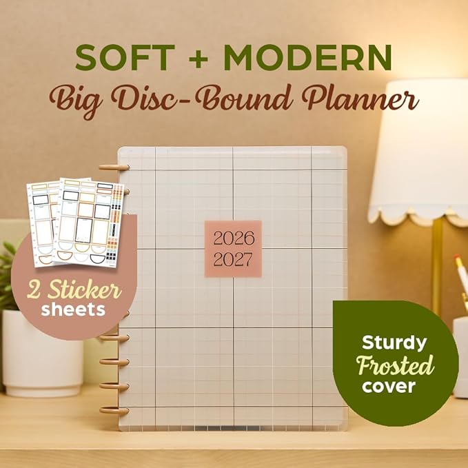 Happy Planner Disc-Bound 12-Month July 2026–June 2027 Academic Planner with 3 Extra Months, Big Size, 8.5" x 11", Teacher Layout, Soft + Modern
