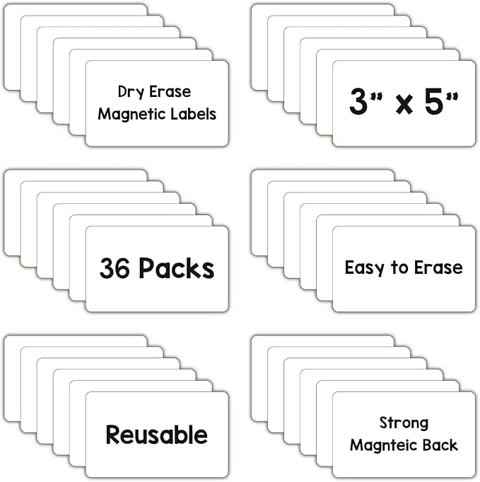 IMAGAME Dry Erase Magnets, Blank Magnetic Dry Erase Labels, 36-Pack, Erasable Magnets for Whiteboard, Multipurpose White Magnetic Labels to Write On for Classroom, Home, Education, Office, 3" x 5"