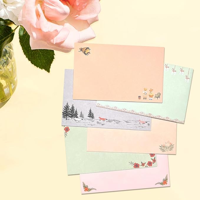 55 Pcs Stationery Paper Envelopes Set Includes 36 Lined Writing Stationery Paper & 18 Envelopes with 48 Colorful Round Stickers, Cute Vintage Letter Writing and Stationery Paper Envelopes(6 Style)