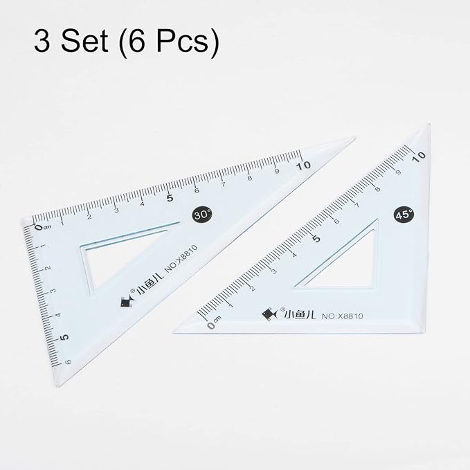 HARFINGTON 6piece Triangle Ruler Square Set 10cm 30/60 and 45/90 Degrees Measuring Tools for Classrooms Home Office, Blue