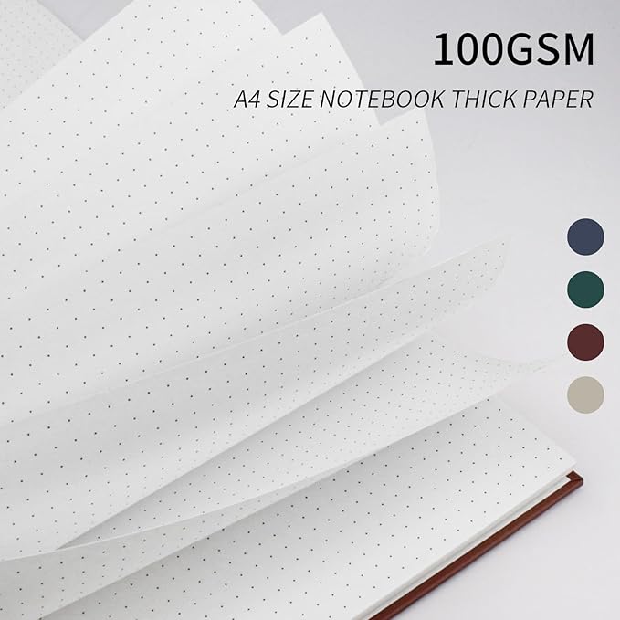 A4 Dotted Journal Spiral Notebook 8.5" x 11"-4 Pack Dot Grid Notebook Hardcover Notebook 120 Pages 100 GSM Thick Dotted Paper Notebook Hardcover Journal for School, Office, Artist (DOTTED, Mult-color)