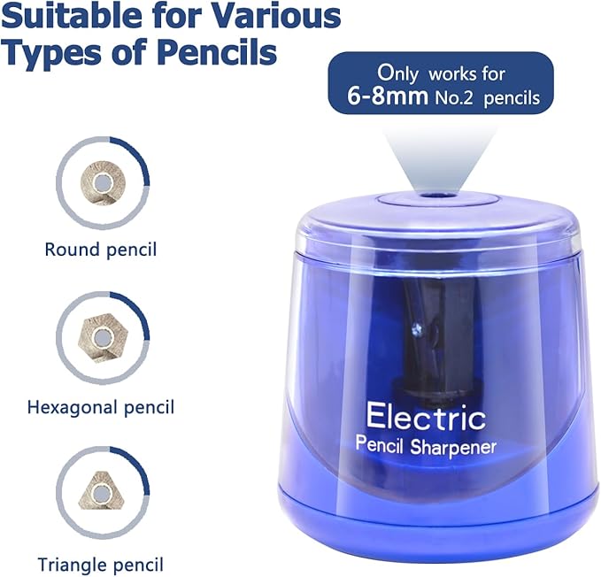 Electric Pencil Sharpener, Battery (Not lncluded) or USB Powered Small Portable for NO2 Pencils, Automatic for Home and Office (Dark Blue)