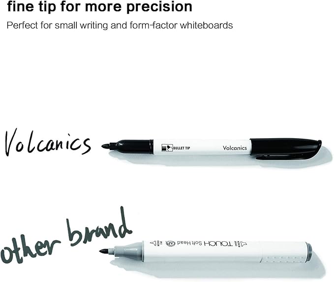 Volcanics Black Dry Erase Markers Low Odor Fine Whiteboard Markers Thin Box of 125