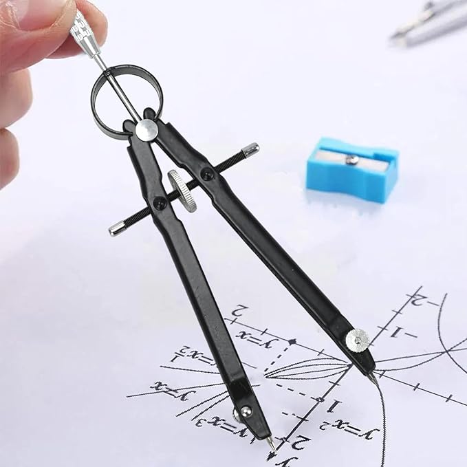 Compass for Geometry, Metal Compass with Extra Refills Compass Drawing Tool for Students Drafting Compass Back to School Supplies (Black 2pcs)