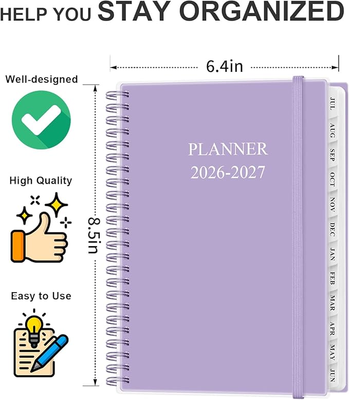 Academic Planner 2026-2027 - Weekly & Monthly Planner from July 2026 to June 2027, Agenda 2026 2027 with Inner Pocket, Elastic Band, 6.4" x 8.5", Purple