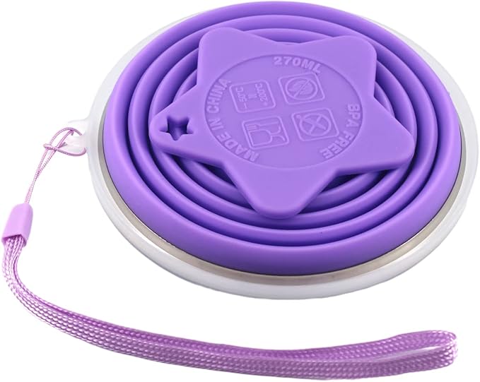 2 Pack Ultra Thin Portable Silicone Cups Space Saving Collapsible Travel Water Cup Reusable Cups for Camping Hiking Picnic Outdoor Activities Purple