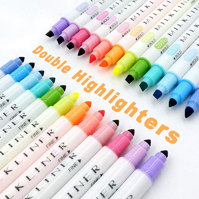 YOOUSOO 12 Pcs Aesthetic Highlighters Assorted Colors, Pastel Highlighters Set Unique Retro Color, Quick Dry Dual Tip No Bleed Highlighter Markers for School Office Bible Journals Planners Books Notes