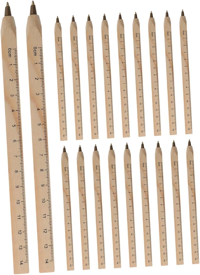 20pcs Black Wooden Ballpoint Pens Set with Printed Ruler, Biodegradable Carpenter Marker Pens for Construction and Woodworking Supplies