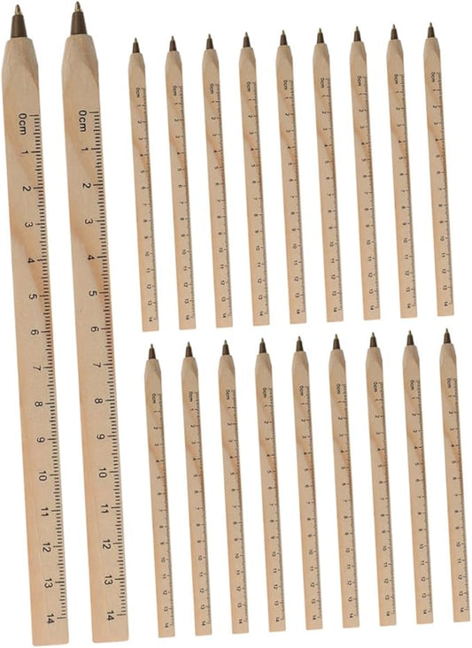 20pcs Black Wooden Ballpoint Pens Set with Printed Ruler, Biodegradable Carpenter Marker Pens for Construction and Woodworking Supplies