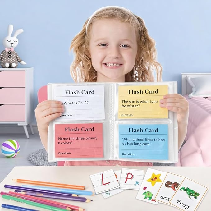 SHANGRLA 4x6 Index Card Holder Binder with Clear Sleeves,Card Organizer for Recipe Card, Flash Card and Note Card,Holds 200 Indexcards, Flashcard Notecard Storage Booklet