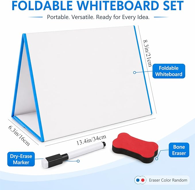 Dry Erase Boards 8 x 13 Inch Collapsible Double-Faced Magnetic White Board Teaching Tools Homeschool Supplies for Students Teachers Classroom