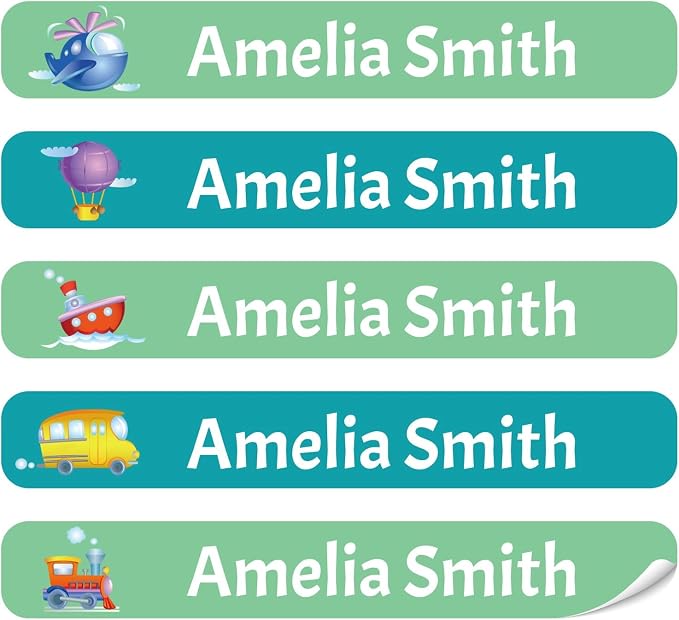100 Pcs Personalized Name Labels for School Supplies Custom Waterproof Name Stickers Customized Daycare Water Bottles Pencil Labels(Transportation)