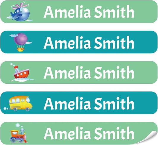 100 Pcs Personalized Name Labels for School Supplies Custom Waterproof Name Stickers Customized Daycare Water Bottles Pencil Labels(Transportation)