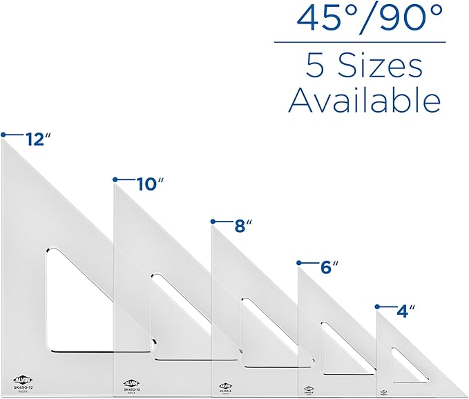 ALVIN - Smoke-Tint Acrylic Triangle Ruler, Multipurpose Tool for Drafting, Design, and Architecture, Great for Machining and Woodworking (8" 45/90 Degree)
