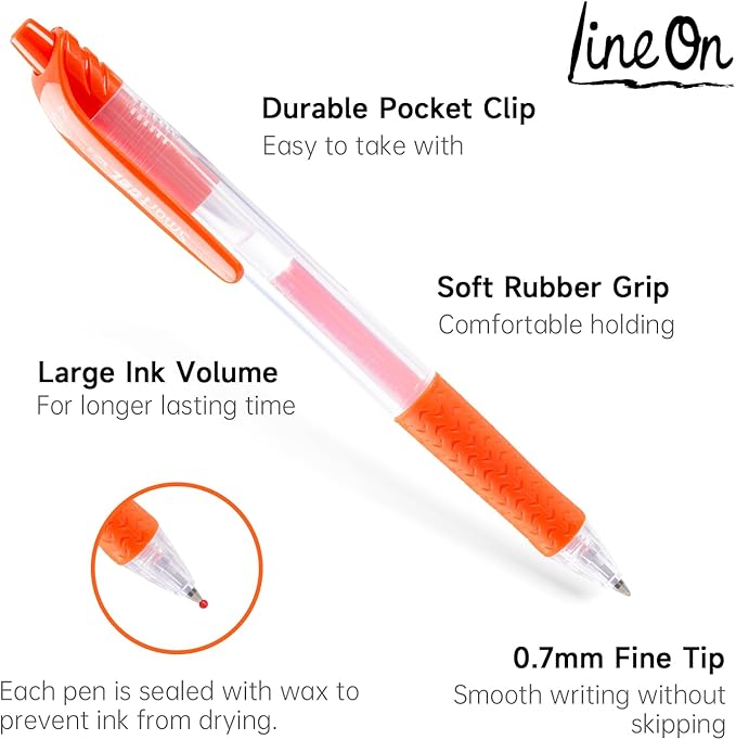 Colored Gel Pens, Lineon 20 Colors Retractable Gel Ink Pens with Grip, Medium Point(0.7mm) Smooth Writing Pens Perfect for Adults and Kids Journal Notebook Planner, Writing in Office and School