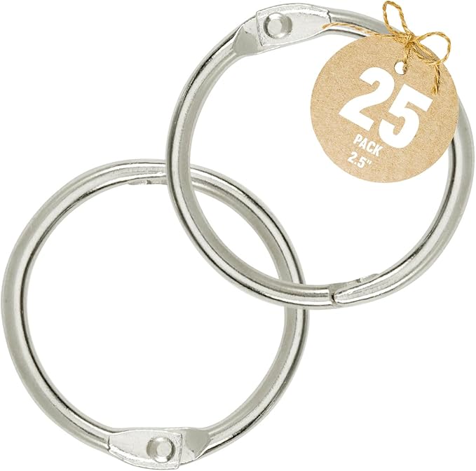 Performore 2.5 Inch Silver Loose Leaf Rings (63mm), 25-Pack – Durable Metal Binder Rings for Organization, Index Cards, Keys, Flashcards, and Office Supplies