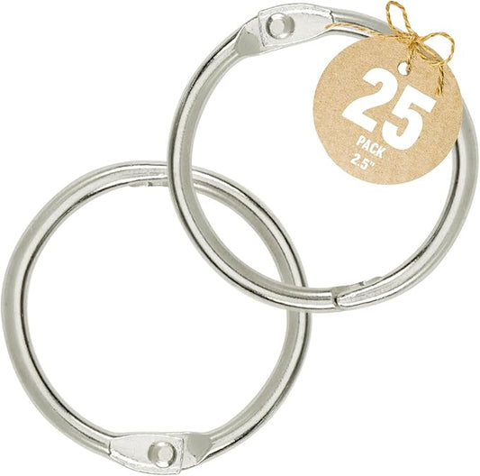 Performore 2.5 Inch Silver Loose Leaf Rings (63mm), 25-Pack – Durable Metal Binder Rings for Organization, Index Cards, Keys, Flashcards, and Office Supplies