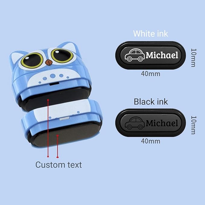 Cstmname Name Stamp for Clothing Kids, Waterproof, Double Sided Custom Name Stampfor Kids Clothes (White + Black Ink)