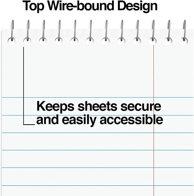 Manaloom Steno Pads Notebooks, Top Bound Spiral Steno Book -Stenos Note Pads Gregg Ruled, White, 80 Sheets Per Steno Notepad - 6 x 9 Inch - Great for Note-taking and Making To-do Lists - 6 Pack
