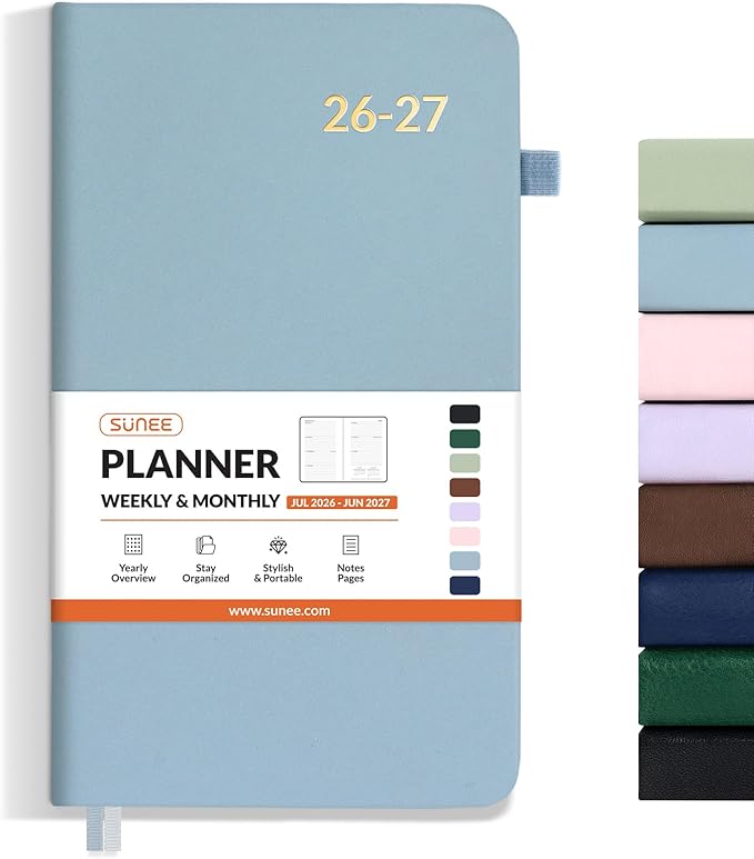 SUNEE 2026-2027 Pocket Weekly Planner for Purse 3.5" x 6" - 12 Month (July 2026 - June 2027) Academic Year Calendar, Pocket Size Planner, Hardcover, Note, 100 GSM Paper, Sage Blue