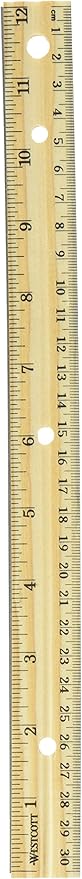 Westcott Hole Punched Wood Ruler English and Metric with Metal Edge, 12 Inches, 2 Packs