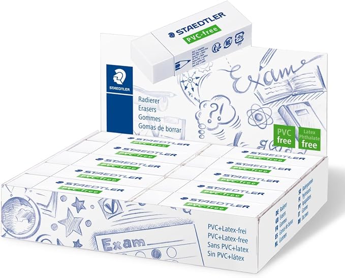 Staedtler PVC Free White Block Erasers, Latex-Free, Premium Quality, Pack of 20, 525 B20