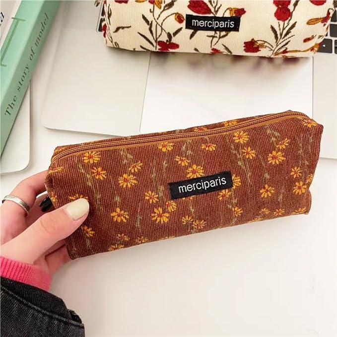Pencil Pouch Cute Pencil Case Office Storage Bag Holder Box Organizer Aesthetic Bow Flower Pattern Makeup Pouch Cosmetic Bag for Women Girls