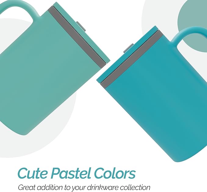 Copco Iconic 16oz Double Wall Insulated Desk Mug with Lid and Handle, Set of 2, BPA-Free Reusable Plastic, Spill-Resistant, Microwave & Dishwasher Safe, Wide Mouth (Aqua/Mint)
