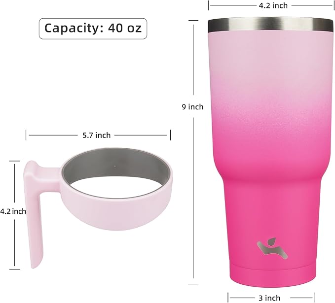 Konokyo 40 oz Tumbler with Handle and 2 Straw 2 Lid, Insulated Water Bottle Stainless Steel Vacuum Cup Reusable Travel Mug, Cherry