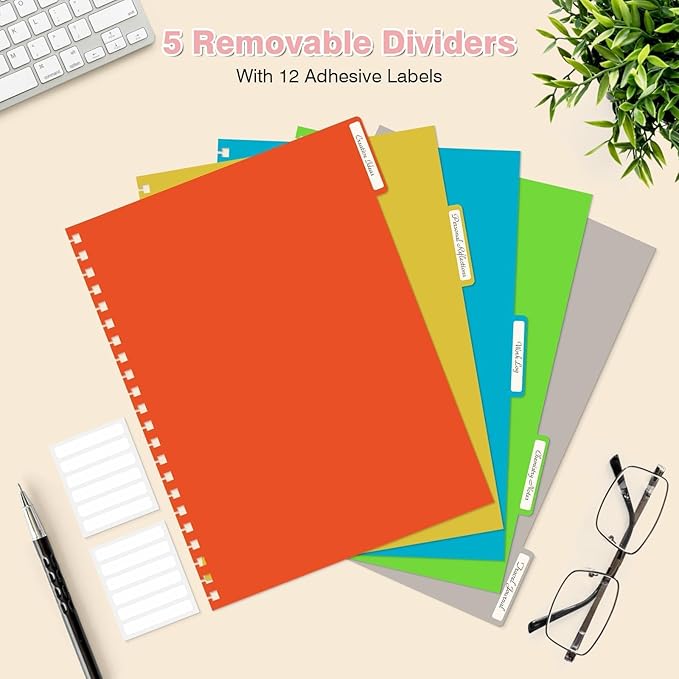 Spiral Notebook 8.5" x 11", 5 Subject Notebooks College Ruled with Removable Dividers, 300 Pages 100GSM Thick Spiral Writing Journal for Women & Men, Large A4 Lined Journal Notebooks for Work, School