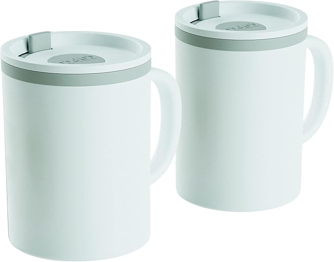 Copco Iconic 16oz Double Wall Insulated Desk Mug with Lid & Handle, Set of 2, BPA-Free Reusable Plastic, Spill-Resistant, Microwave & Dishwasher Safe, Wide Mouth (Grey)