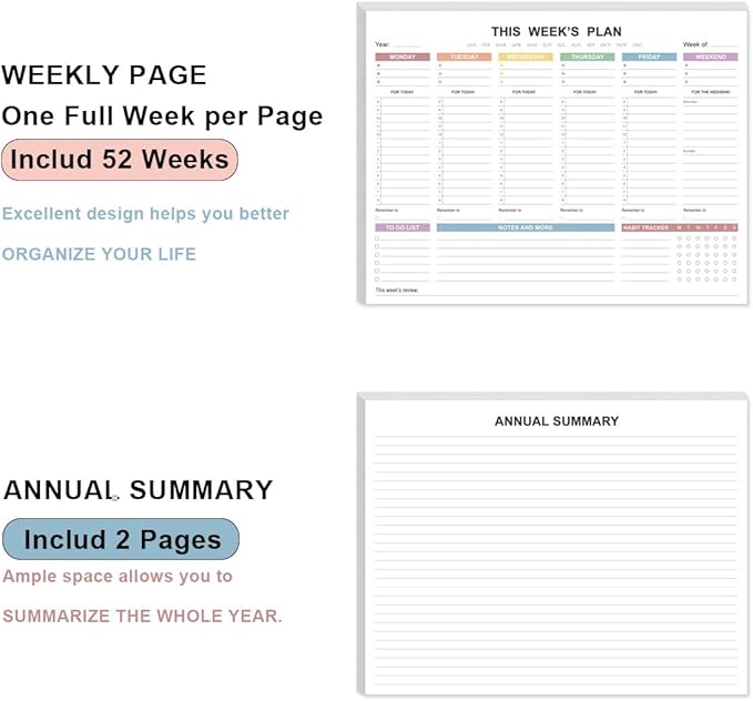 Weekly Planner Undated - Tear Off Weekly To Do List Notepad with Premium 52 Sheets, Desk Supplies for Women & Man, Home, School & Office, 8.5'' x 11'', Colorful